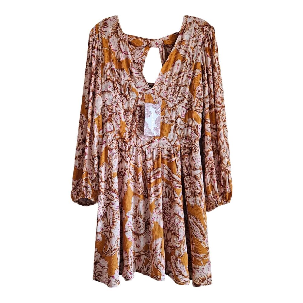 BAND OF THE FREE BOG M Dress Fit & Flare Smocked Back Balloon Sleeve Floral NEW